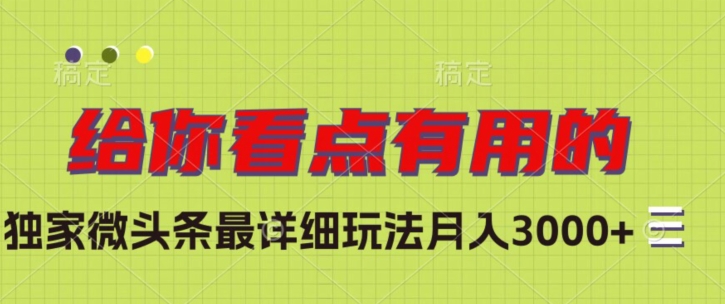 独家微头条最详细玩法，月入3000+【揭秘】-网赚项目众筹网