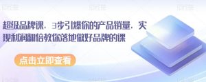 超级品牌课,3步引爆你的产品销量,实现利润翻倍教你落地做好品牌的课-网赚项目众筹网