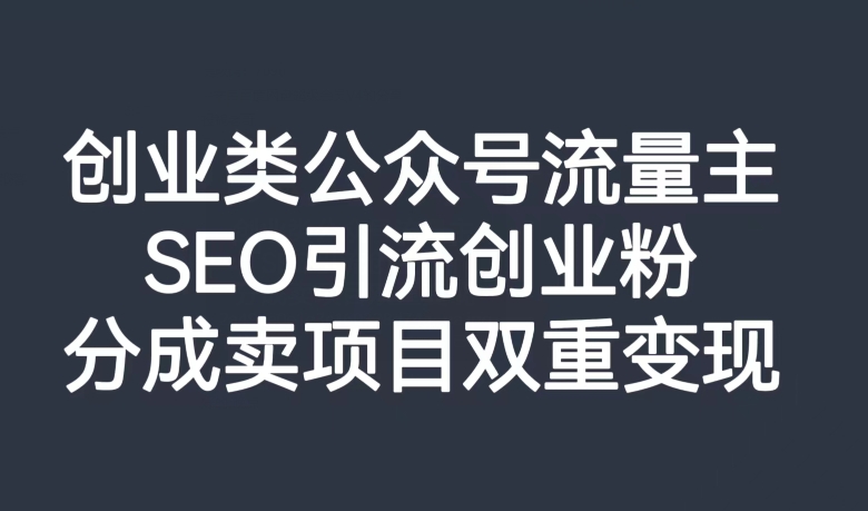 创业类公众号流量主，SEO引流创业粉，分成卖项目双重变现【揭秘】-网赚项目众筹网