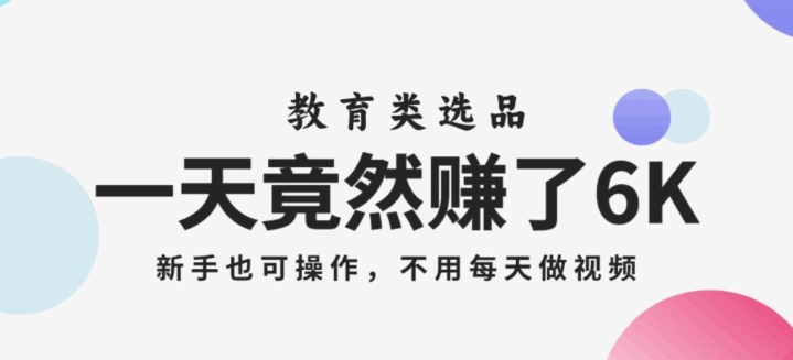 一天竟然赚了6000多，教育类选品，新手也可操作，更不用每天做短视频【揭秘】-网赚项目众筹网