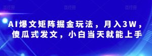 AI爆文矩阵掘金玩法,月入3W,傻瓜式发文,小白当天就能上手【揭秘】-网赚项目众筹网