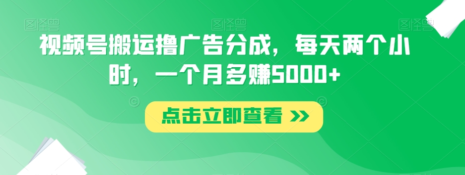 视频号搬运撸广告分成，每天两个小时，一个月多赚5000+-网赚项目众筹网
