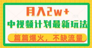 中视频计划全新玩法,月入2w+,收益稳定,几分钟一个作品,小白也可入局【揭秘】-网赚项目众筹网
