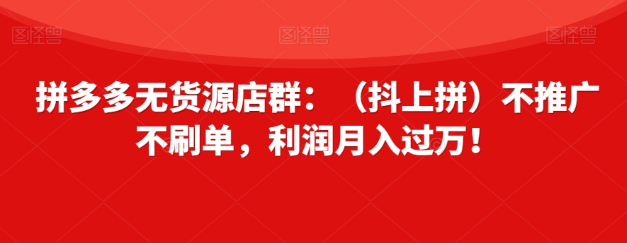 拼多多无货源店群：（抖上拼）不推广不刷单，利润月入过万！【揭秘】-网赚项目众筹网