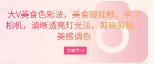 大V美食色彩法，美食短视频，学习相机，清晰透亮灯光法，剪映剪辑，美感调色-网赚项目众筹网