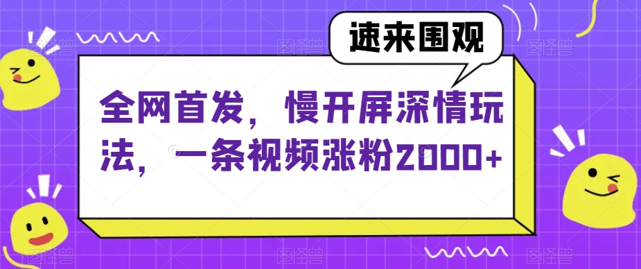 全网首发，慢开屏深情玩法，一条视频涨粉2000+【揭秘】-网赚项目众筹网