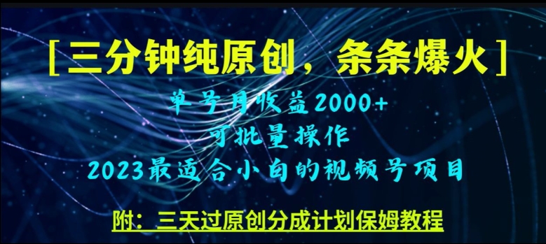 三分钟制作视频号纯原创，条条爆款，轻松月入过万【揭秘】-网赚项目众筹网