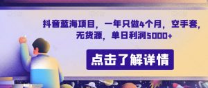 抖音蓝海项目,一年只做4个月,空手套,无货源,单日利润5000+【揭秘】-网赚项目众筹网