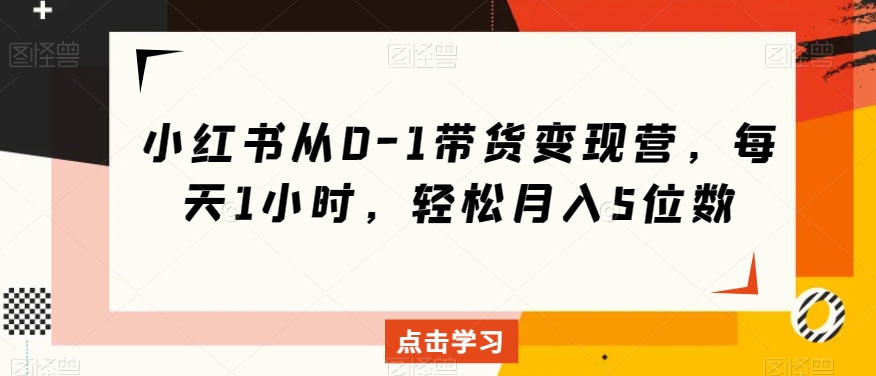小红书从0-1带货变现营，每天1小时，轻松月入5位数-网赚项目众筹网