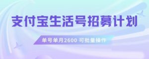 支付宝生活号作者招募计划,单号单月2600,可批量去做,工作室一人一个月轻松1w+【揭秘】-网赚项目众筹网