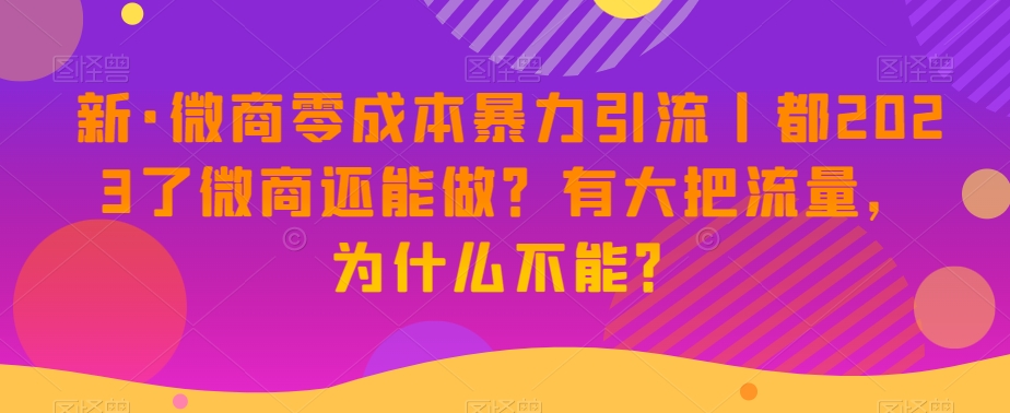 新·微商零成本暴力引流丨都2023了微商还能做？有大把流量，为什么不能？-网赚项目众筹网