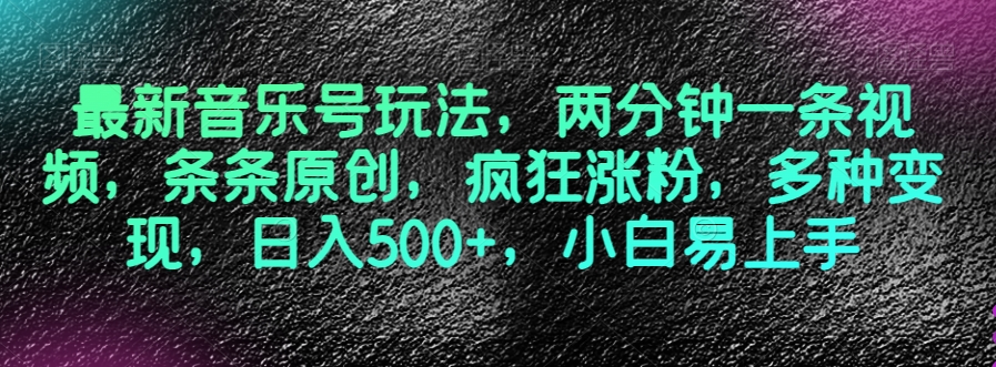 最新音乐号玩法，两分钟一条视频，条条原创，疯狂涨粉，多种变现，日入500+，小白易上手【揭秘】-网赚项目众筹网