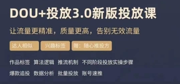 dou+豆荚投放实操课3.0新版，让流量更精准，质量更高，告别无效流量-网赚项目众筹网