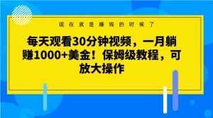每天观看30分钟视频，一月躺赚1000+美金！保姆级教程，可放大操作【揭秘】-网赚项目众筹网