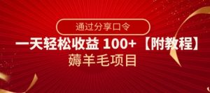 薅羊毛项目，靠分享口令，一天轻松收益100+【附教程】【揭秘】-网赚项目众筹网