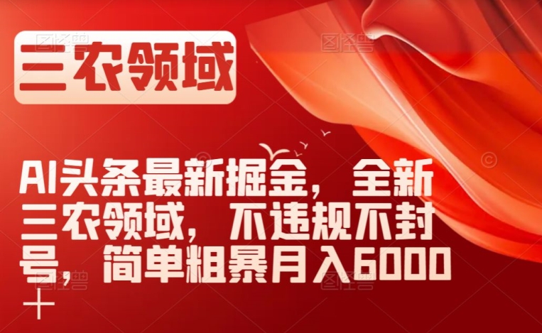 AI头条最新掘金，全新三农领域，不违规不封号，简单粗暴月入6000＋【揭秘】-网赚项目众筹网