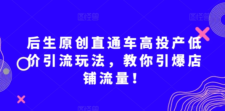 后生原创直通车高投产低价引流玩法，教你引爆店铺流量！-网赚项目众筹网