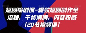 短剧编剧课-爆款短剧创作全流程,干货满满,内容权威【20节视频课】-网赚项目众筹网