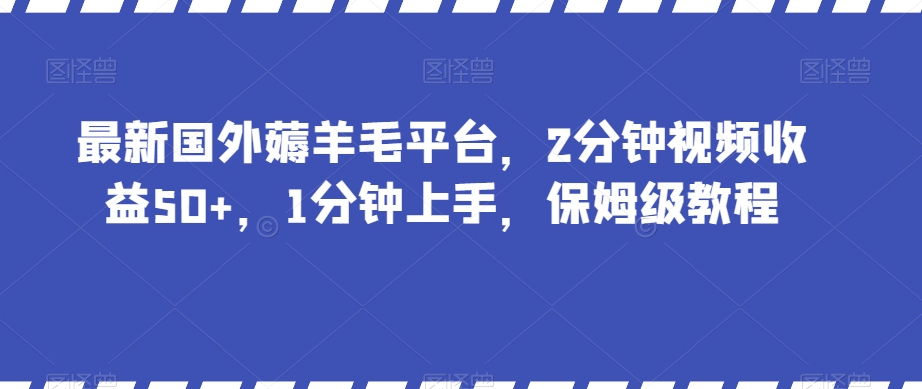 最新国外薅羊毛平台，2分钟视频收益50+，1分钟上手，保姆级教程【揭秘】-网赚项目众筹网