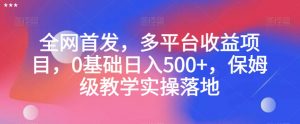 全网首发，多平台收益项目，0基础日入500+，保姆级教学实操落地【揭秘】-网赚项目众筹网