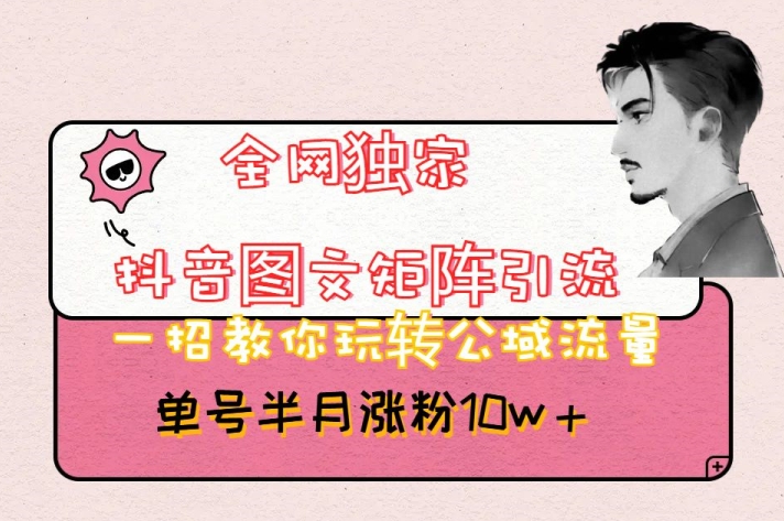 全网独家抖音图文矩阵引流，一招教你玩转公域流量，单号半月涨粉10w+【揭秘】-网赚项目众筹网