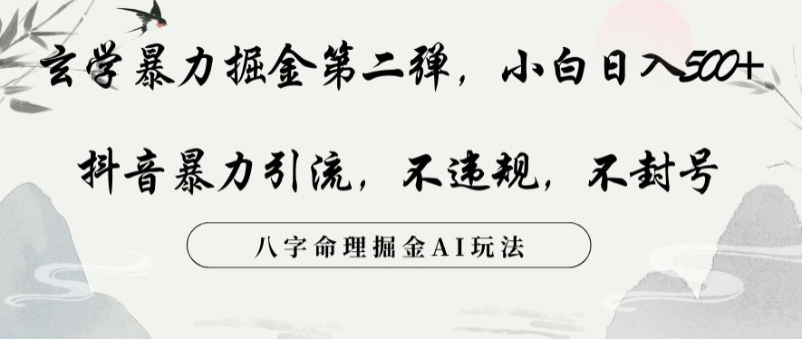 玄学暴力掘金第二弹，小白日入500+，抖音暴力引流，不违规，术封号，八字命理掘金AI玩法【揭秘】-网赚项目众筹网