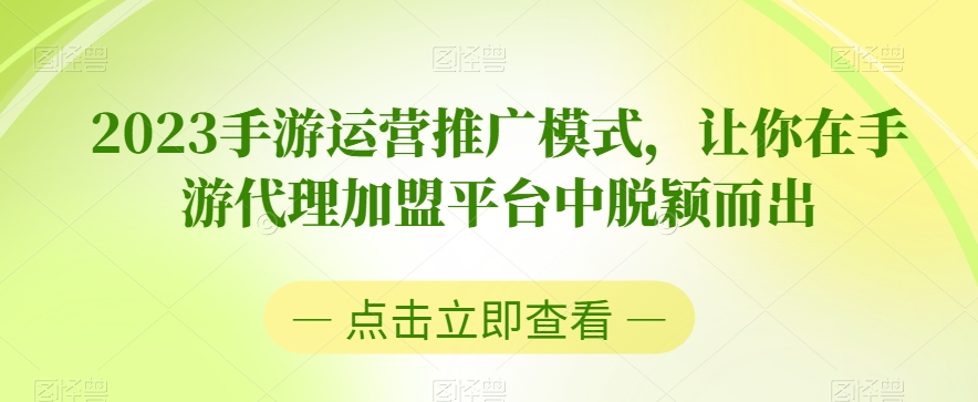 2023手游运营推广模式，让你在手游代理加盟平台中脱颖而出-网赚项目众筹网