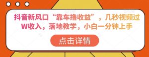 抖音新风口“靠车撸收益”,几秒视频过W收入,落地教学,小白一分钟上手【揭秘】-网赚项目众筹网