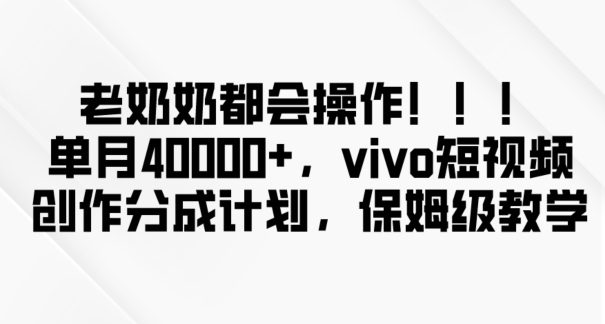 老奶奶都会操作，新平台无脑操作，单月40000+，vivo短视频创作分成计划【揭秘】-网赚项目众筹网