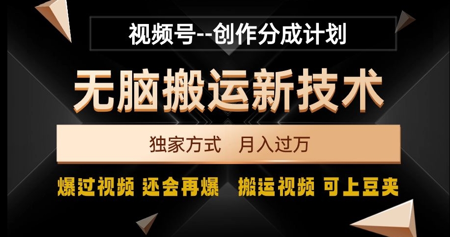 视频号无脑搬运新技术，破原创壕流量，独家方式，爆过视频，还会再爆【揭秘】-网赚项目众筹网