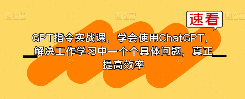 GPT指令实战课，学会使用ChatGPT，解决工作学习中一个个具体问题，真正提高效率-网赚项目众筹网