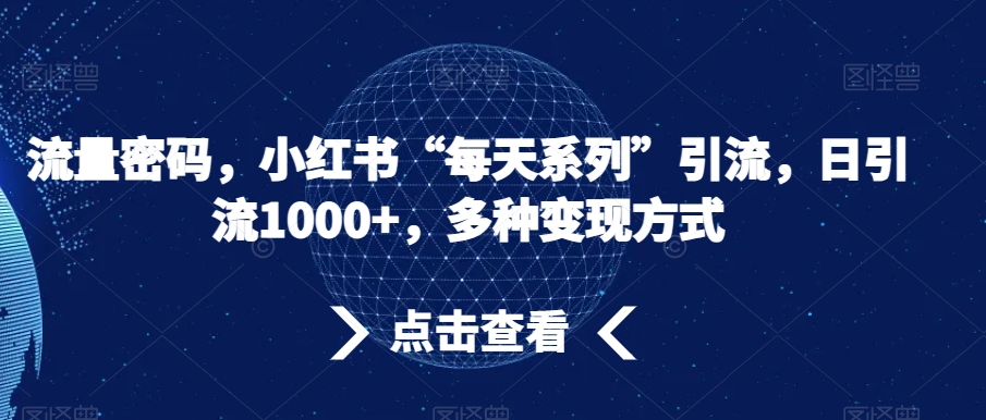 流量密码，小红书“每天系列”引流，日引流1000+，多种变现方式【揭秘】-网赚项目众筹网