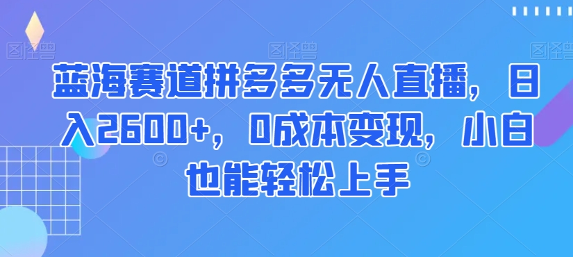 蓝海赛道拼多多无人直播，日入2600+，0成本变现，小白也能轻松上手【揭秘】-网赚项目众筹网
