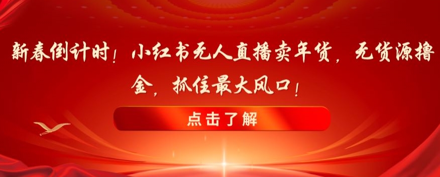 新春倒计时！小红书无人直播卖年货，无货源撸金，抓住最大风口【揭秘】-网赚项目众筹网