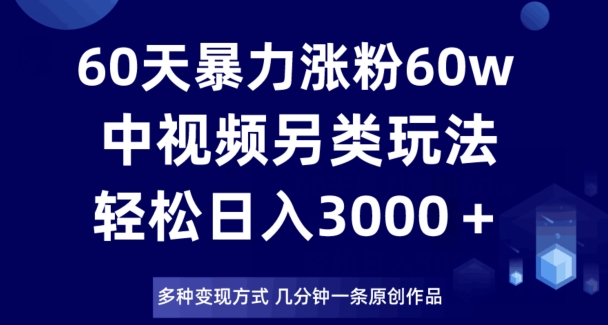 60天暴力涨粉60W，中视频另类玩法，日入3000＋，几分钟一条原创作品多种变现方式-网赚项目众筹网
