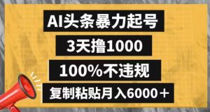AI头条暴力起号,3天撸1000,100%不违规,复制粘贴月入6000+【揭秘】-网赚项目众筹网