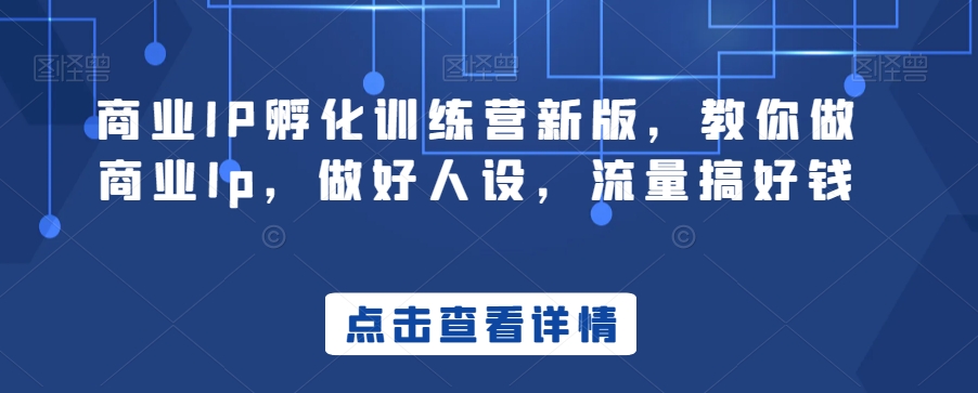 商业IP孵化训练营新版，教你做商业Ip，做好人设，流量搞好钱-网赚项目众筹网