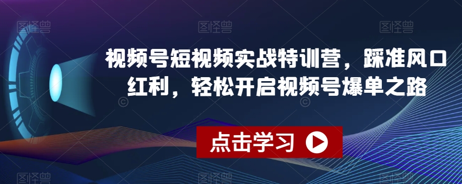 视频号短视频实战特训营，踩准风口红利，轻松开启视频号爆单之路-网赚项目众筹网