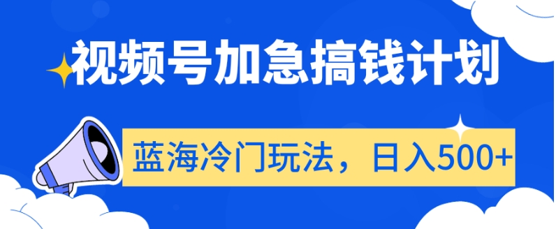 视频号加急搞钱计划，蓝海冷门玩法，日入500+【揭秘】-网赚项目众筹网