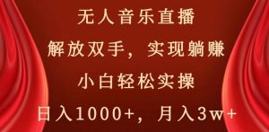 无人音乐直播,解放双手,实现躺赚,小白轻松实操,日入1000+,月入3w+【揭秘】-网赚项目众筹网