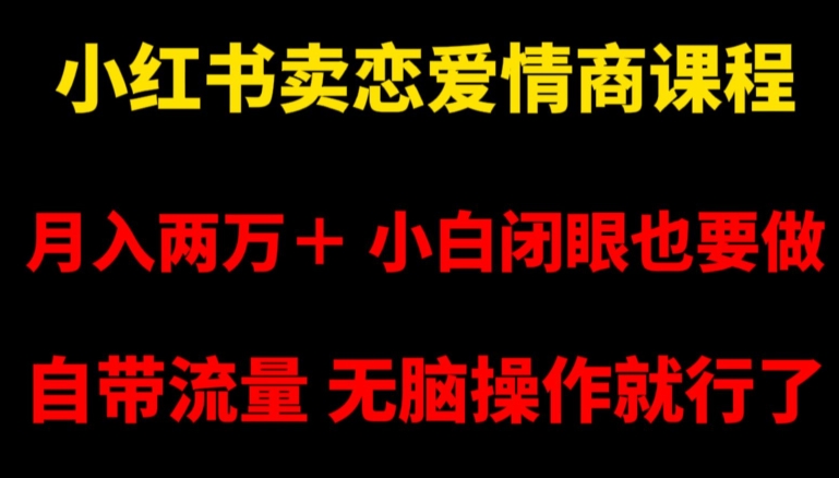 小红书卖恋爱情商课程，月入两万＋，小白闭眼也要做，自带流量，无脑操作就行了【揭秘】-网赚项目众筹网
