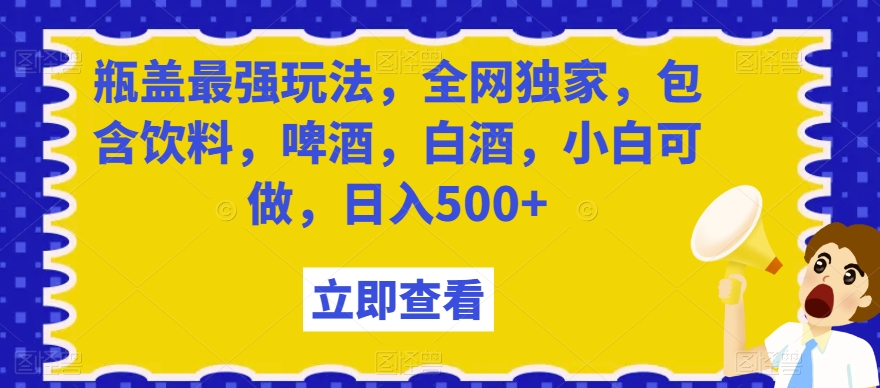 瓶盖最强玩法，全网独家，包含饮料，啤酒，白酒，小白可做，日入500+【揭秘】-网赚项目众筹网