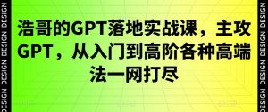 浩哥的GPT落地实战课，主攻GPT，从入门到高阶各种高端法一网打尽-网赚项目众筹网