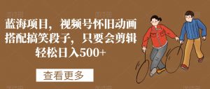 蓝海项目,视频号怀旧动画搭配搞笑段子,只要会剪辑轻松日入500+【揭秘】-网赚项目众筹网
