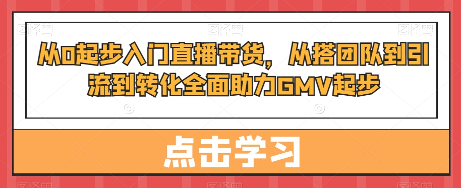 从0起步入门直播带货，​从搭团队到引流到转化全面助力GMV起步-网赚项目众筹网