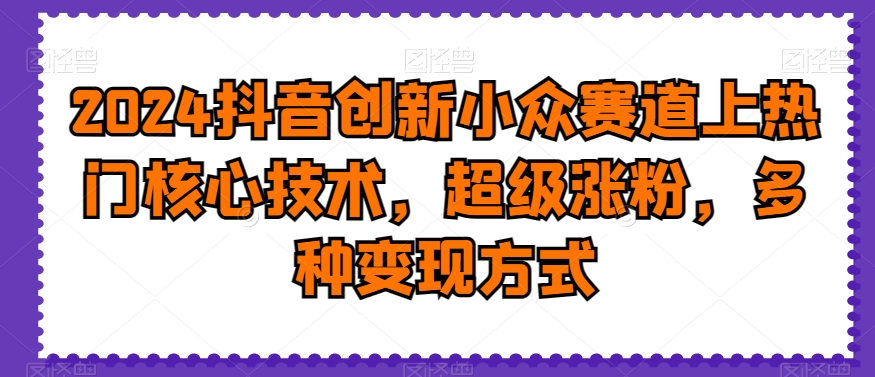 2024抖音创新小众赛道上热门核心技术，超级涨粉，多种变现方式【揭秘】-网赚项目众筹网