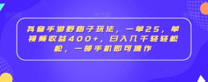 抖音手游野路子玩法,一单25,单视频收益400+,日入几千轻轻松松,一部手机即可操作【揭秘】-网赚项目众筹网