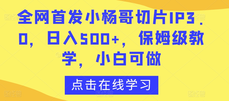 全网首发小杨哥切片IP3.0，日入500+，保姆级教学，小白可做【揭秘】-网赚项目众筹网