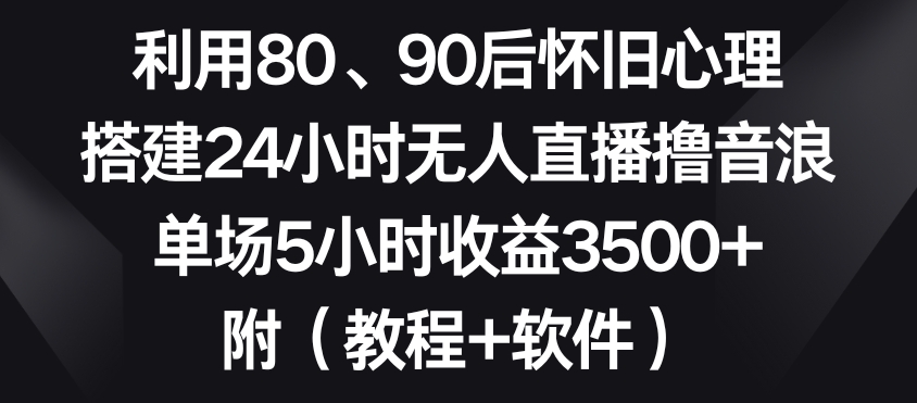 利用80、90后怀旧心理，搭建24小时无人直播撸音浪，单场5小时收益3500+（教程+软件）【揭秘】-网赚项目众筹网