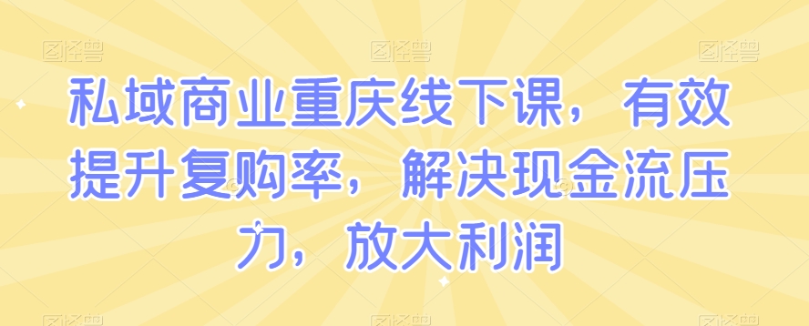 私域商业重庆线下课，有效提升复购率，解决现金流压力，放大利润-网赚项目众筹网